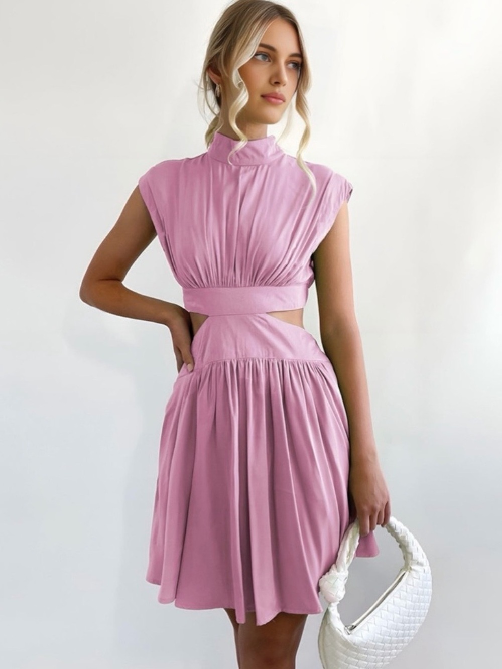 Commense Lilac Cutout High-Neck Mini Dress